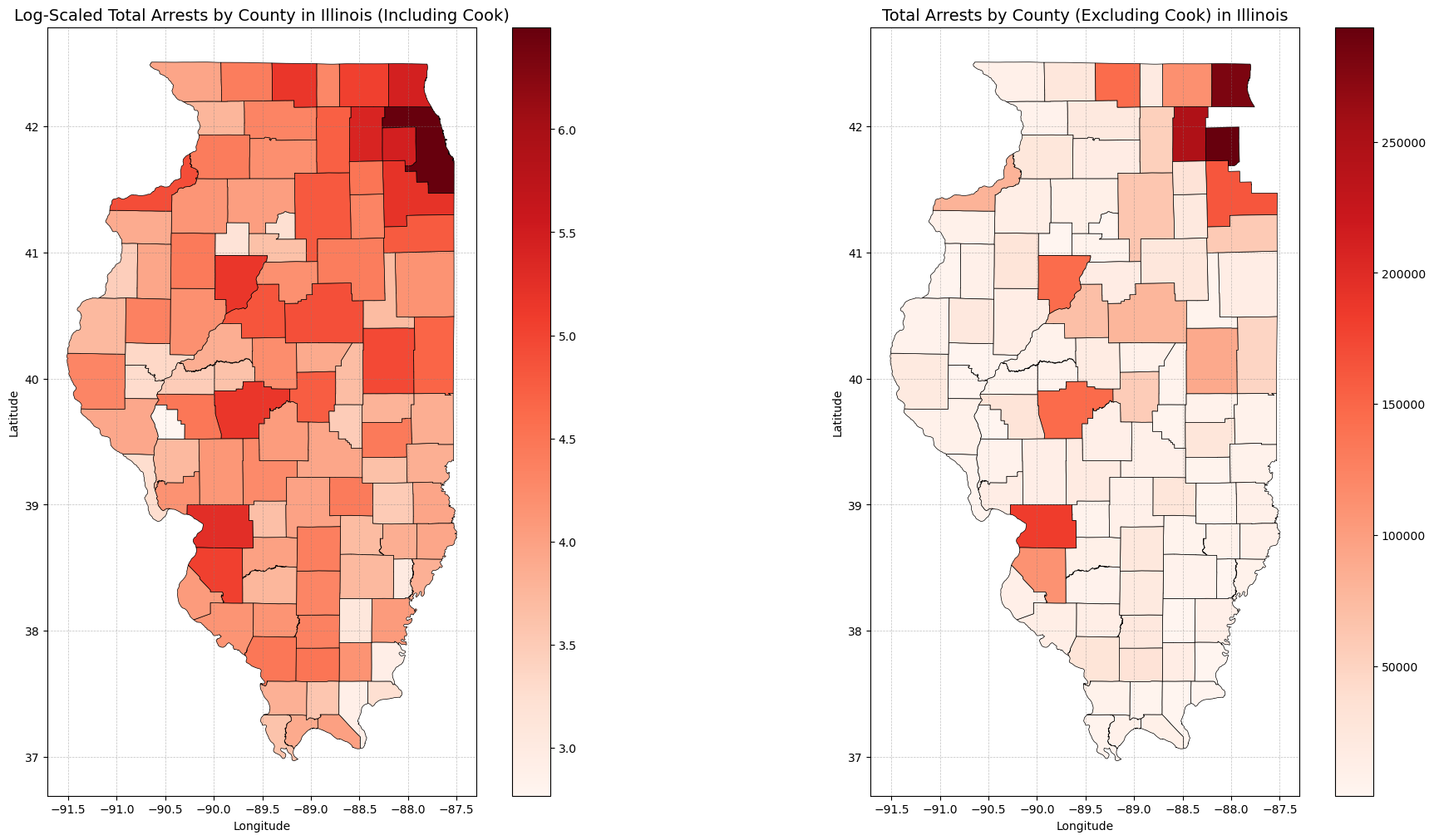 Illinois Log-Scaled Arrests by County